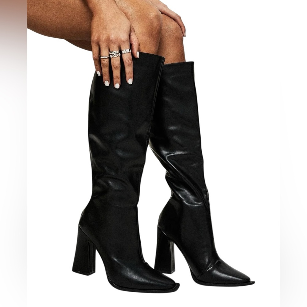 Princess Polly Black Knee-High Heeled Boots